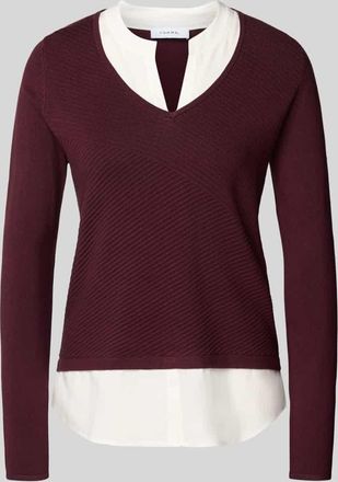Comma Strickpullover aus Viskose-Mix mit V-Ausschnitt in Bordeaux, Größe 34