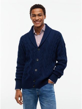 Tommy Hilfiger Mens Shawl Collar Cable Knit Cardigan - Carbon Navy - XXL