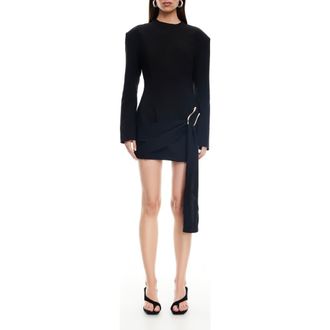 Lioness Martini Long Sleeve Draped Minidress in Onyx at Nordstrom, Size X-Small