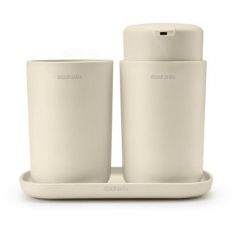 Brabantia ReNew Set di Accessori per il Bagno - Dispenser per Sapone, Portaspazzolino & Vassoio - Meccanismo a Pompa Antigoccia - Resistente alla