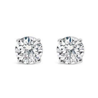 House of Brilliance Platinum 3.00 Cttw Round Lab Grown Diamond Solitaire Stud Earrings in White at Nordstrom