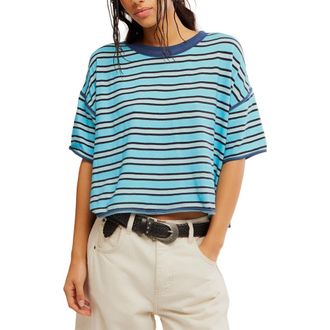 Free People Clean Rugby Stripe Cotton Top in Crystal Blue Combo at Nordstrom, Size X-Large