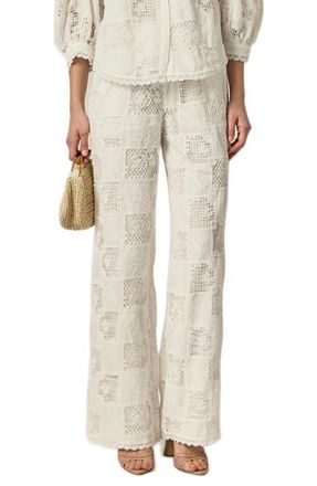 English Factory Embroidered Wide Leg Pants in White at Nordstrom, Size Medium