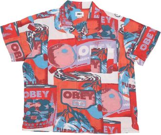 Obey Witte Fruitprint Korte Mouw Overhemd - Heren - Korte mouwen Overhemden - Veelkleurig - XL - Overhemden