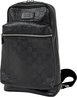 Gucci Guccissima Black Gg Leather Shoulder Bag Sling Bag (Pre-Owned)