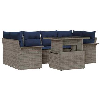 vidaXL Conjunto De Sof&aacute; De Jard&iacute;n Con Coj&iacute;n 7 Pcs Gris Rat&aacute;n Sint&eacute;tico Vidaxl