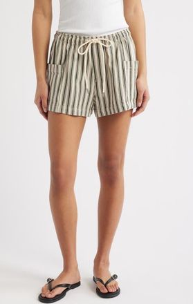 Rag & Bone Emery Cotton Blend Drawstring Shorts in Green Stripe at Nordstrom, Size Xx-Small