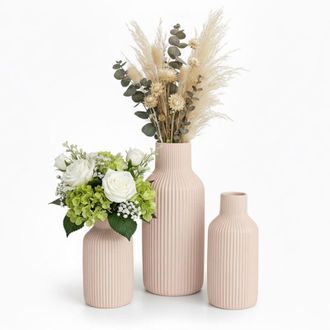 Relaxdays Relaxdays Set of 3 Vases, Flower Vases, 3 Sizes, Fresh & Dried Flowers, Ceramic Decor Vases, Table Decoration, Beige