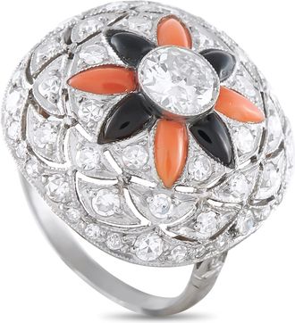 Luxury Bazaar Platinum 1.50ct Diamond, Onyx and Coral Ring MF35-031726