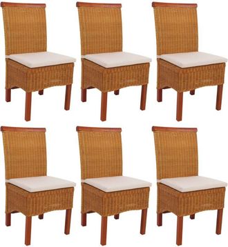 Hhg [nunca Usado] Lote De 6 Sillas De Comedor Silla De Mimbre Silla M42, Rat&aacute;n, Con Coj&iacute;n De Asiento