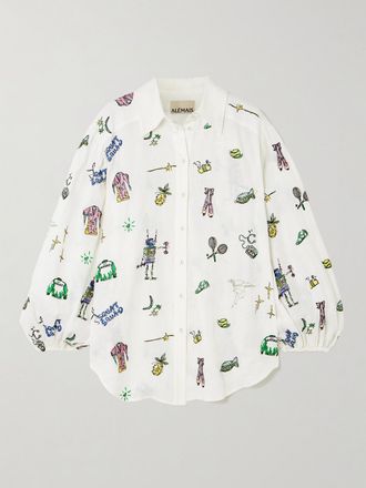 Alemais + Anouk Colantoni Camicia In Lino Ricamato Play - Crema