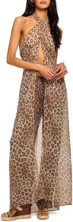 Ramy Brook Halter Sheer Cover-Up in Light Leopard at Nordstrom, Size Xx-Small