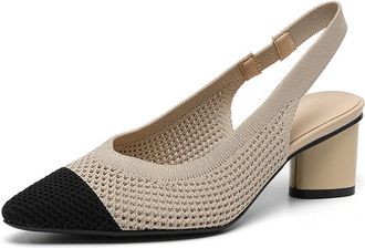 Generic Women Pumps Comfort Slingback Heels with Arch Support, Cute Kitten Heels with Ankle Strap for Womens, Office Fashion Casual Slippers, Apricot Black, 5