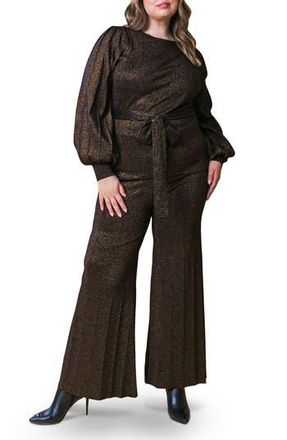 Flying Tomato Metallic Balloon Sleeve Sweater & Pants Set in Black Bronze at Nordstrom Rack, Size 1 X