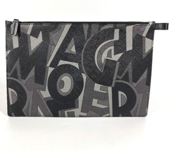 Ferragamo Black Gray Leather Clutch Bag Pouch (Pre-Owned)