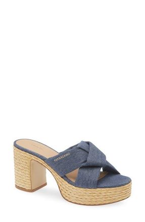 Ferragamo Douglas Platform Slide Sandal in Denim at Nordstrom, Size 10.5