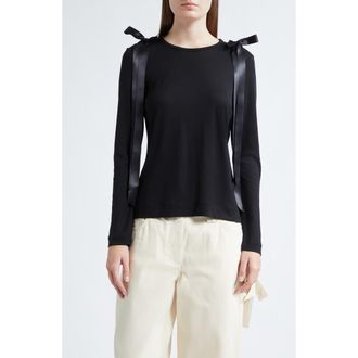 Simone Rocha Bow Ribbon Tail Long Sleeve T-Shirt in Black at Nordstrom, Size X-Small