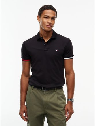 Tommy Hilfiger Mens Slim Fit Flag Cuff Smooth Cotton Polo - Black - XXL