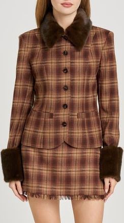 Wayf x Sara Walker Emily Faux Fur Jacket in Brown Plaid at Nordstrom Rack, Size X-Small