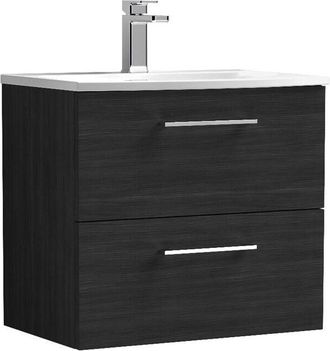 Nuie Nuie - Arno Wall Hung 2-Drawer Vanity Unit with Basin-4 600mm Wide - Black Woodgrain