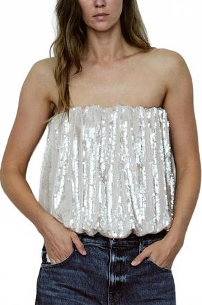 Secular Dakota Sequin Strapless Top In Pink Ice