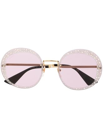 Gucci crystal-embellished round-frame sunglasses - women - Plastic - 61 - Multicolour