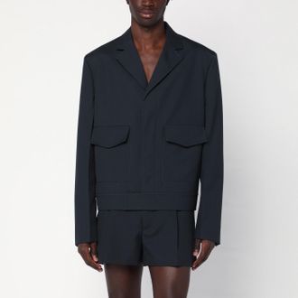 Gucci Giacca grigia scura in gabardina di lana