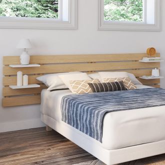 IDMarket Idmarket - Nina 240 Cm Cabecero De Madera Clara Con 5 Lamas Anchas Y Estantes Blancos