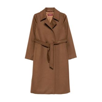 Max Mara Belted Coats, female, Brown, XS, Brown Wool Coat with 2-in-1 Collar
