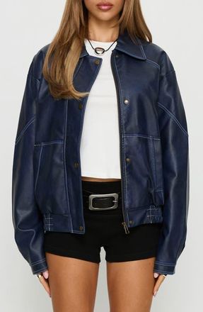 Princess Polly Jayton Faux Leather Jacket in Navy at Nordstrom, Size X-Small