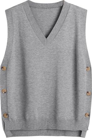 Generic Womens Sleeveless Jumpers Plus Size Stylish V-Neck Knitted Vest with Button Detail Casual Loose-Fit Sweaters Pullover Fall Winter Warm Knit Tank Tops 