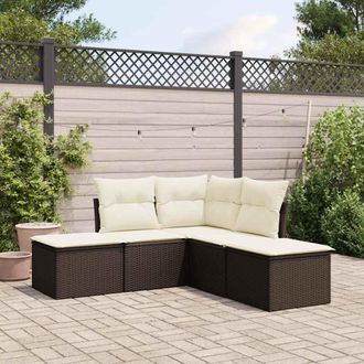 vidaXL Set Comedor De Jard&iacute;n 5 Piezas Y Cojines Rat&aacute;n Sint&eacute;tico Marr&oacute;n Vidaxl