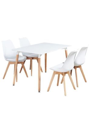 Life Interiors 5PCs Dining Set - a Halo Dining Table & Set of 4 Lorenzo Tulip chairs with Padded Seat in White