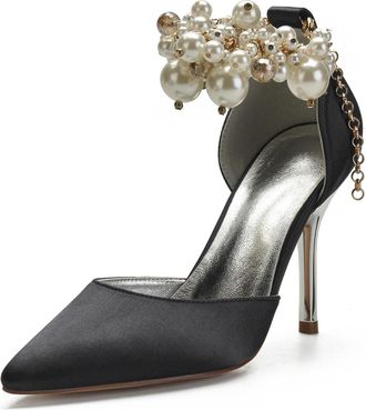 Miyoopark Womens High Heel Wedding Shoes Beaded Elegant Formal Party Pumps M528 Black UK 6.5