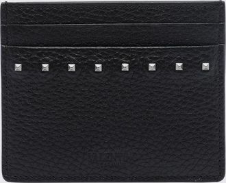 Valentino Garavani Rockstud Grained Calf Leather Card Holder with Logo