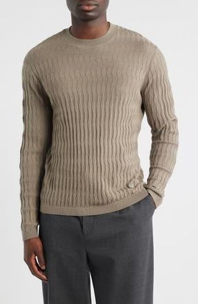 Emporio Armani Diamond Stitch Virgin Wool Crewneck Sweater in Tan at Nordstrom Rack, Size X-Large
