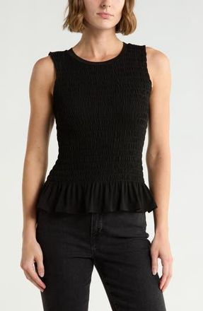 Cyrus Smocked Ruffle Hem Tank in Black at Nordstrom Rack, Size X-Large