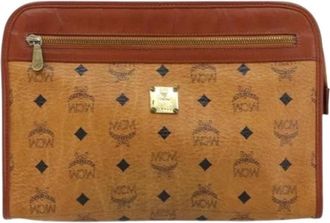 MCM Pre-owned Visetos Pouch - Dames - Vintage Clutch - Bruin - ONE Size - Leer - Vintage