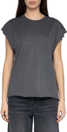 Zadig&Voltaire Cloe Strass Crystal Embellished Dolman Sleeve Top in Medium Grey at Nordstrom, Size X-Small