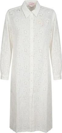 MC2 Saint Barth Adeline Lange Sangallo Hibiscus Jurk - Dames - Shirt Kleedjes - Wit - XS - Katoen - Kleedjes
