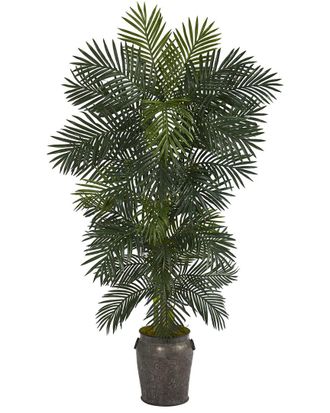 Nearly Natural 6.5Ft Golden Cane Artificial Palm Tree In Metal Planter