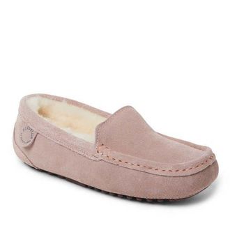 Dearfoams Fireside Mel Genuine Shearling Moccasin Slipper in Dusty Pink at Nordstrom, Size 11