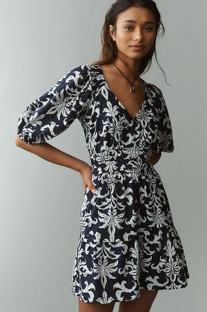 Maeve 100% Cotton Puff-Sleeve Smocked A-Line Mini Dress