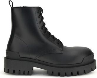 Balenciaga Black Calf Leather Bos Taurus Lace-Up Mens Boots