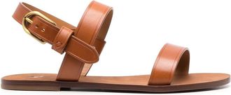 Polo Ralph Lauren triple-strap flat sandals - women - Calf Leather/Calf Leather/Calf Leather - 6.5 - Brown