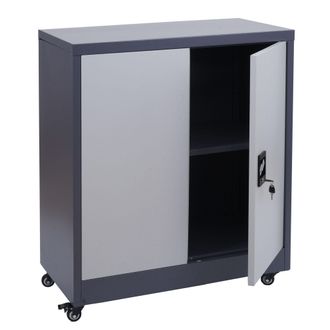 Hhg [nunca Usado] Armario Archivador Hhg-119, Armario De Oficina De Acero Con Ruedas, 2 Puertas Con Cerradura, Acero 98 X 80 X 40 Cm, Gris Oscuro Gris Cla