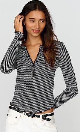 Pilcro Lace Trim Henley Top
