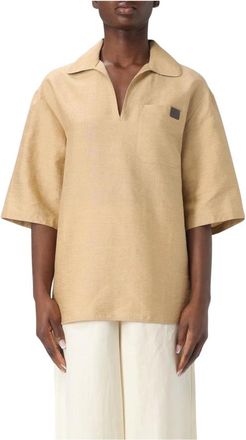 Max Mara Overhemden, Dames, Bruin, M, Linnen, Bruine V-hals Blouse met Relaxte Pasvorm