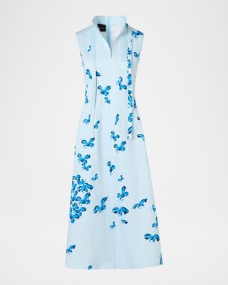 Akris Butterfly-Print Cotton Sleeveless Midi Shirtdress