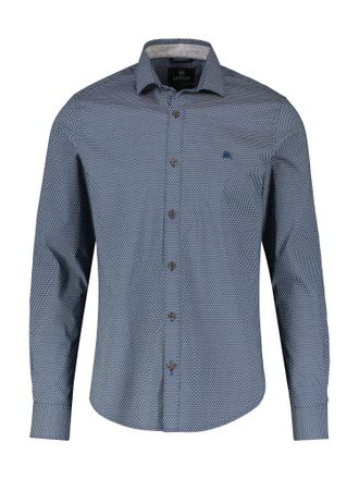 Lerros Langarmhemd LERROS LERROS Langarmhemd mit Minimal-AOP, Herren, Gr. S, blau (tiefblau), 97% Baumwolle, 3% Elasthan, regular fit, Hemden Langarmhemd